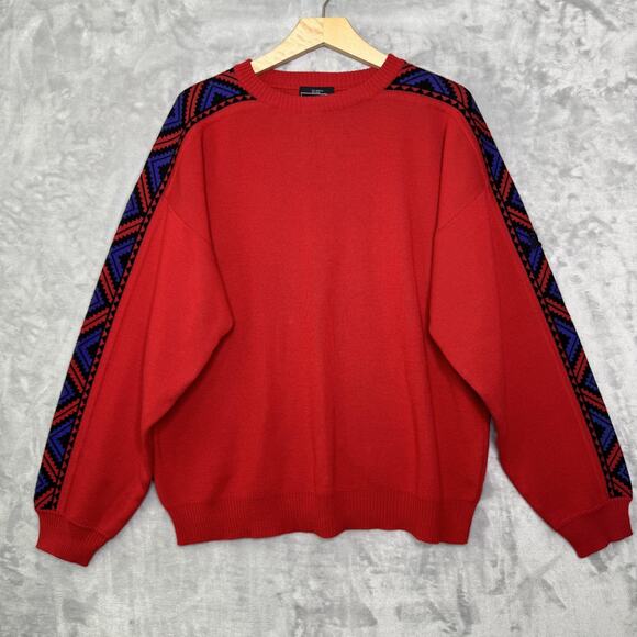 Vintage Demetre Sweater Mens Large Wool Blend Geometric Knit 80s Hong Kong - Picture 1 of 15
